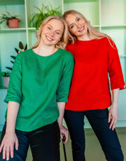 Classic Linen Blouse, Holly Green