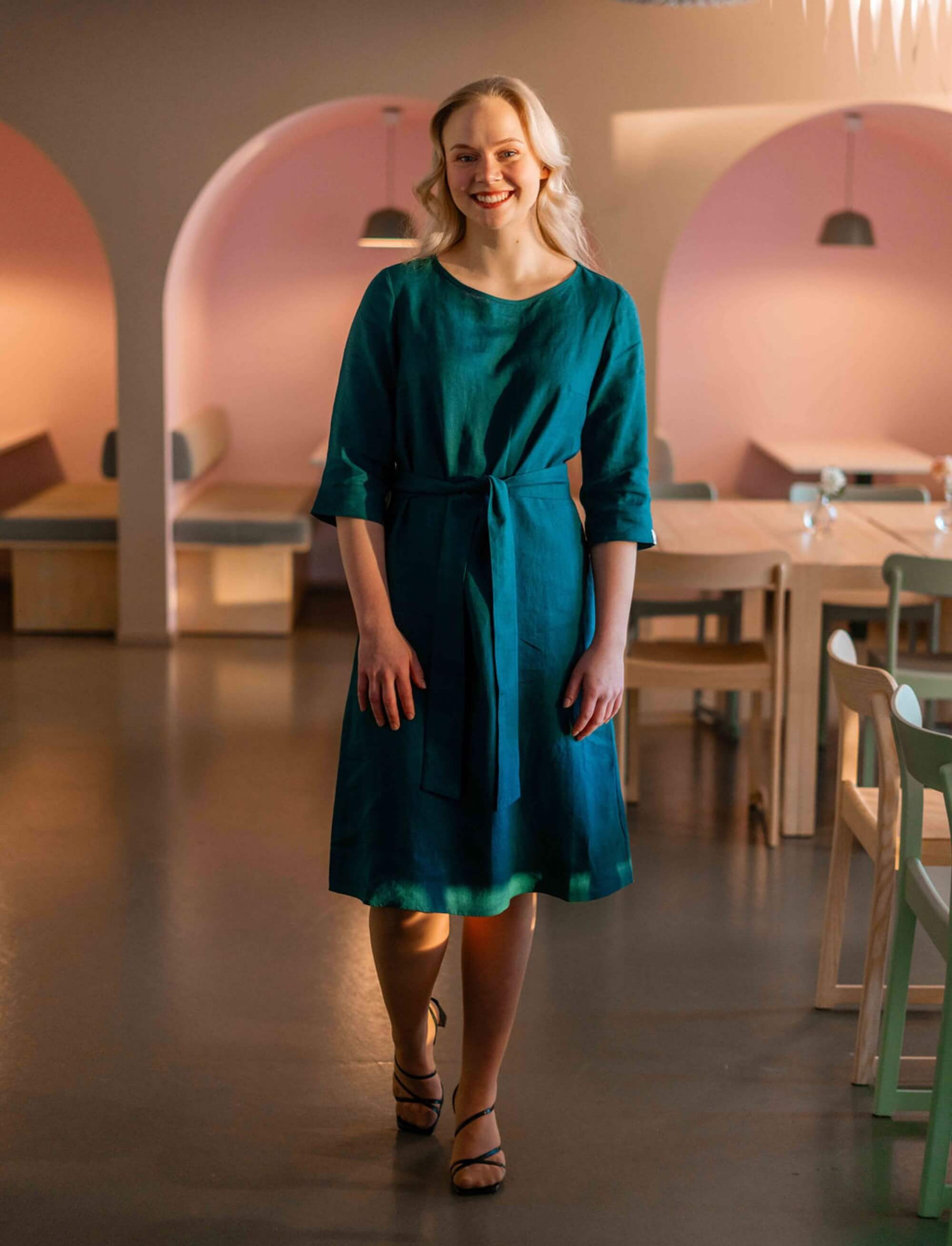 Classic Linen Dress, Crystal Teal