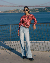 Casual Chic Print Shirt, Scarlet Petals