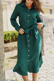 Chloe Linen Dress, Evergreen