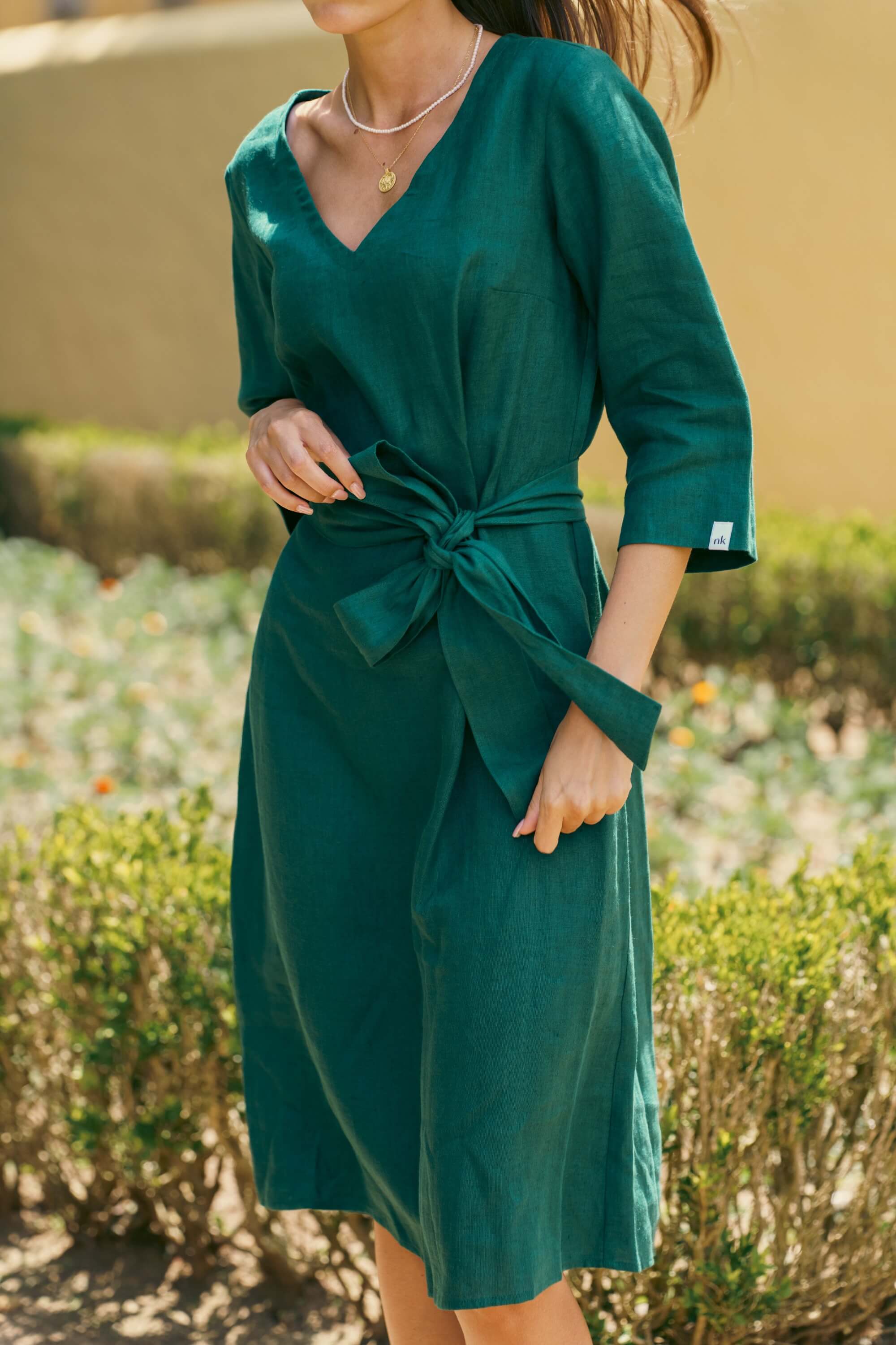 Vera Linen Dress, Evergreen